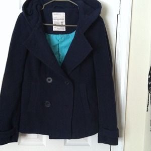 Hooded Aero Peacoat - Navy Blue