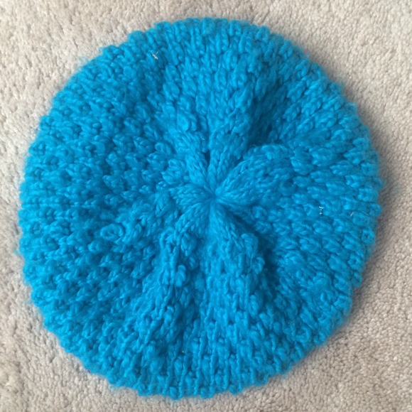 Blue beanie.