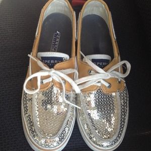 Sold!Gold & Leather Sequin Sperry Top Sider