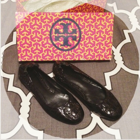 Tory Burch Shoes - TB Patent Croc Reva Flats