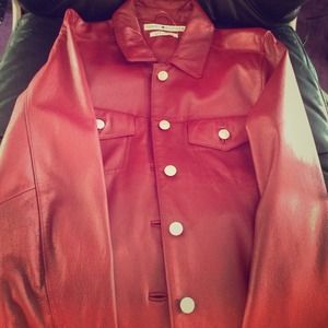 Red leather tommy hill figer jacket 😍