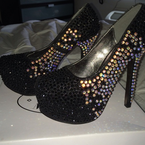 Black and Silver Rhinestone Platform Heels