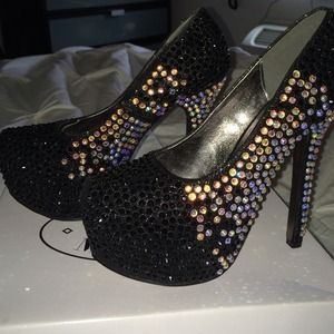 Black and Silver Rhinestone Platform Heels