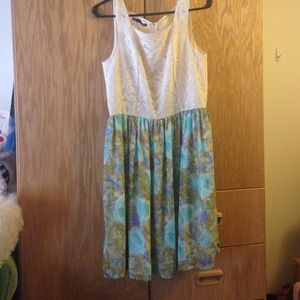 Lace top and floral bottom dress.