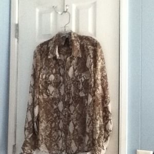 Brown and tan print blouse.