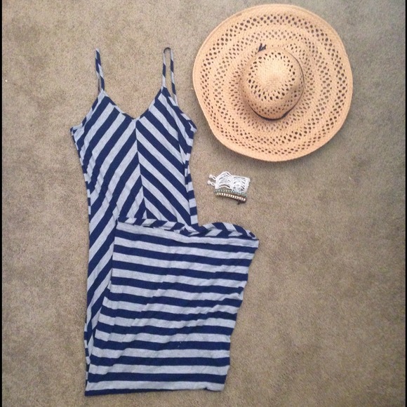 Blue and Gray Chevron Maxi Dress