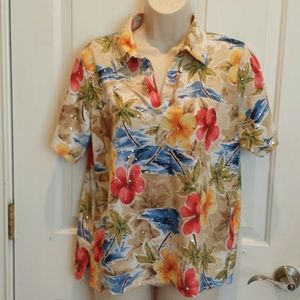 DONATED - Spangled tropical knit blouse