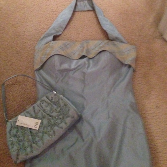 Mother of the groom dress short blue w purse
