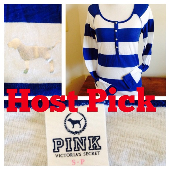 PINK Victoria's Secret Tops - 🌞 Blue Striped L/S Henley by Pink