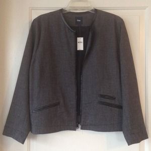 ***SOLD***Grey tweed blazer with black leather