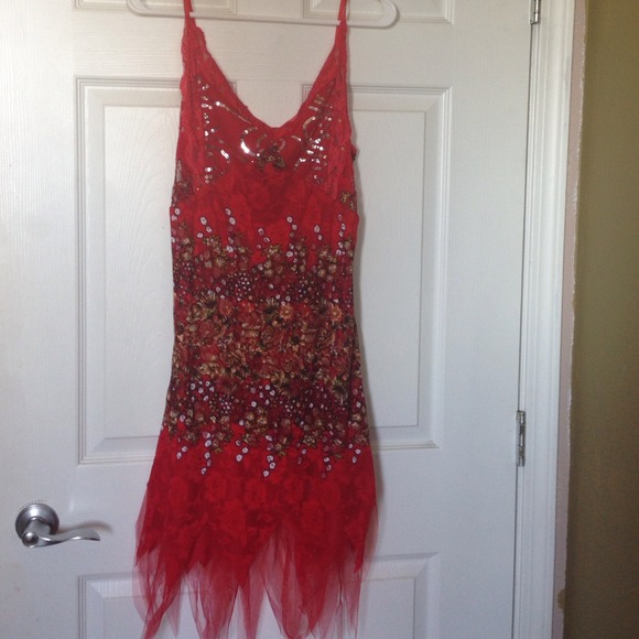Red Fancy Cocktail Party Dress. SOLD