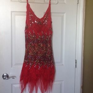 Red Fancy Cocktail Party Dress. SOLD
