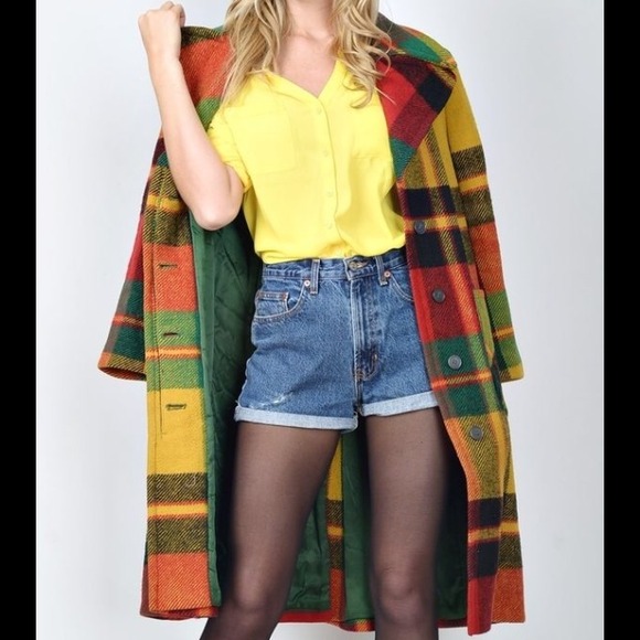 Vintage 70's vivid plaid mod trench coat
