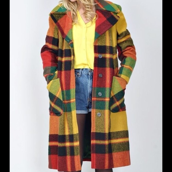 Vintage 70's vivid plaid mod trench coat