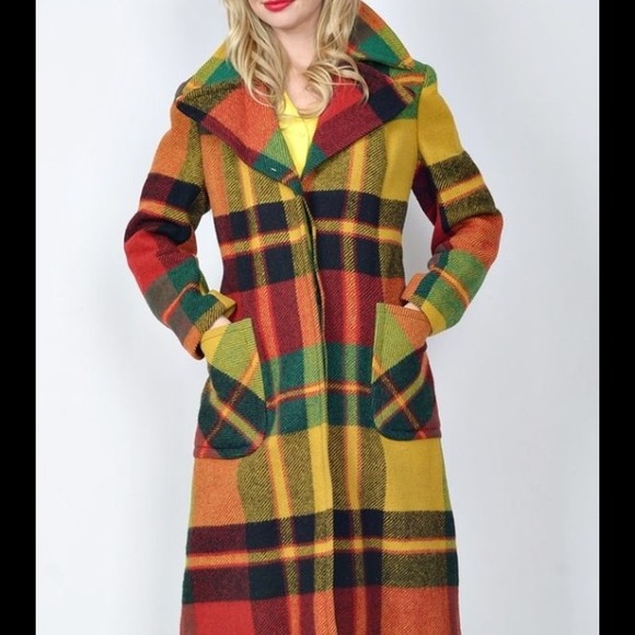 Vintage 70's vivid plaid mod trench coat