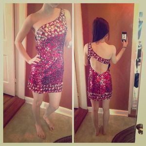 Red Sequined Alyce Paris Homecoming Dress