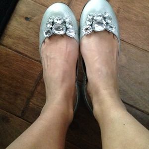 Guess silver ballet flats with clear jewels