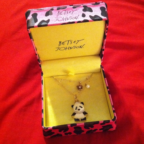 Betsey Johnson Panda crown necklace with box