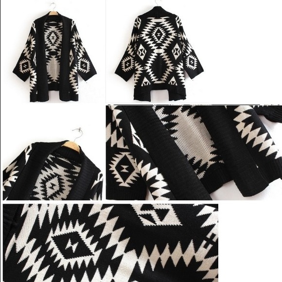 PRICE DROP! Aztec Geometric Black White Sweater - Picture 4 of 4