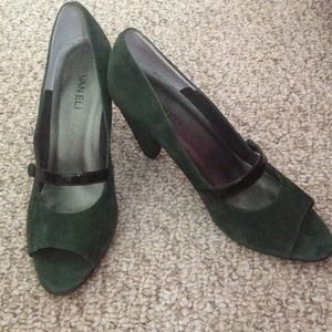 Green suede pumps