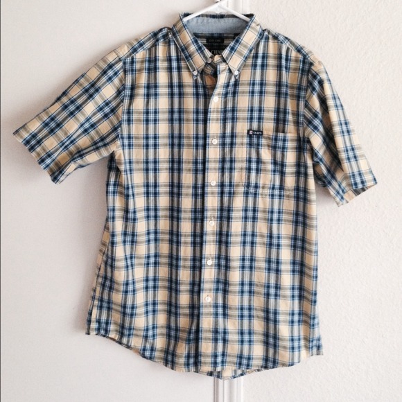 Mens Chaps Plaid Button Up Short Sleeved Shirt