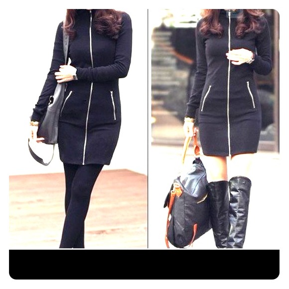 Black long sleeve zipper dress🚫sold🚫