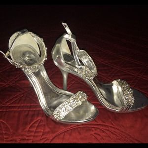 Bejeweled silver dress shoes