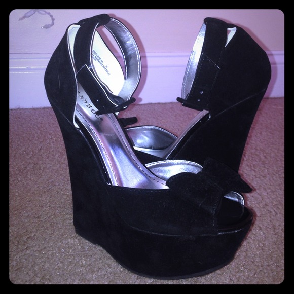 Black Suede Bow Heels