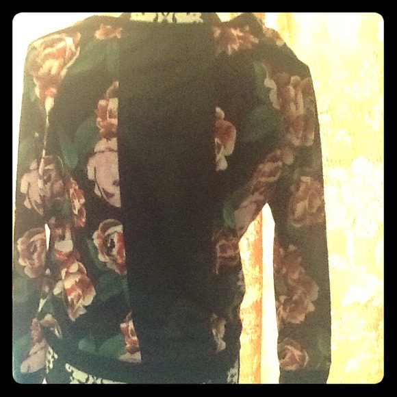 Black Faux Leather Panel Long Sleeve Floral Top
