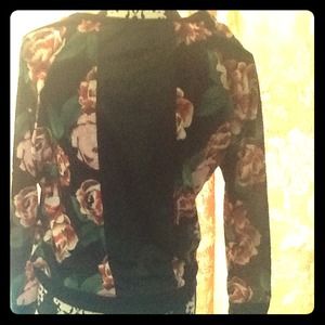 Black Faux Leather Panel Long Sleeve Floral Top