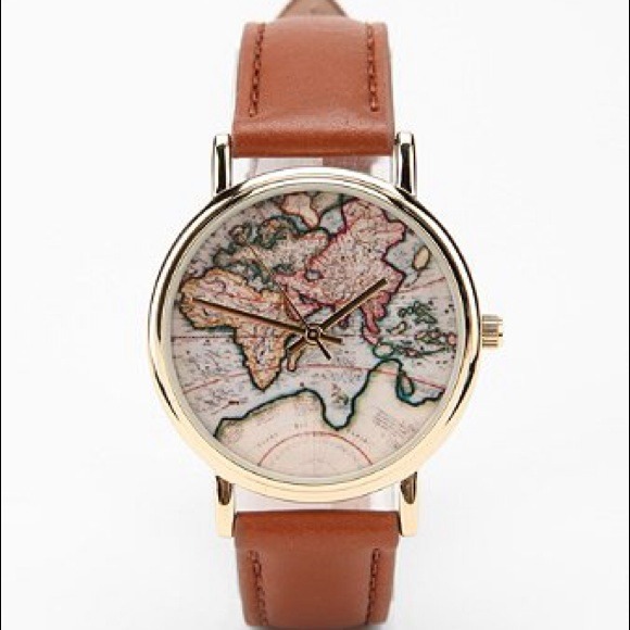 Around the World Travelers Watch - Gold & leather