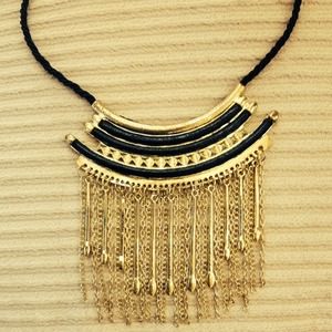 Gold n black fringe statement neck piece