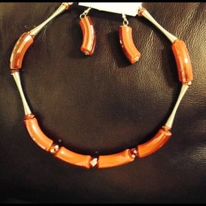 Lovely deep red/orange neck piece and earring set