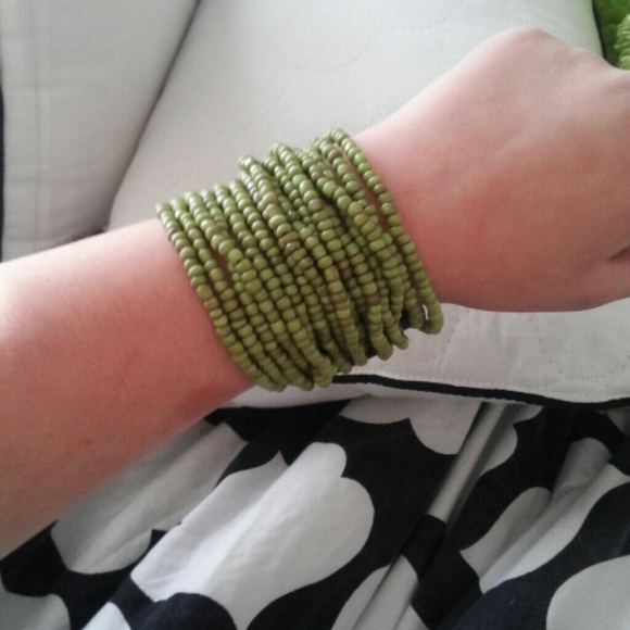 ~~Traded~~Wood Carved Green Bead Bracelet