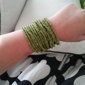 ~~Traded~~Wood Carved Green Bead Bracelet