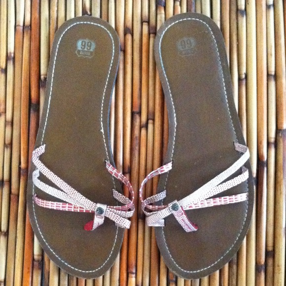 Red and gold snake skin flip flops!