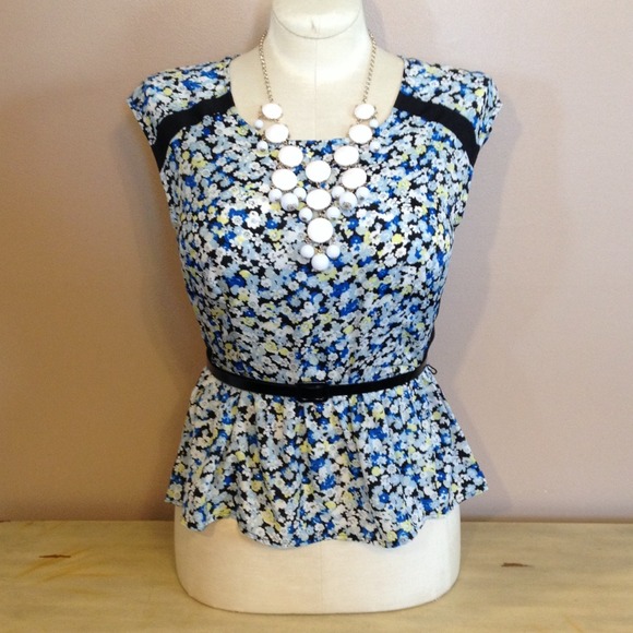 Elle Tops - Blue Floral Printed Peplum Top