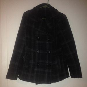 Black&Gray plaid peacoat