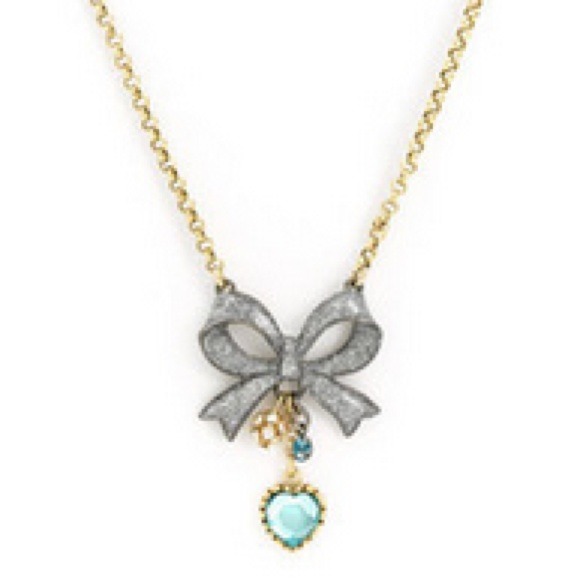 Betsey Johnson "Snow Bunny" Glitter Bow Necklace