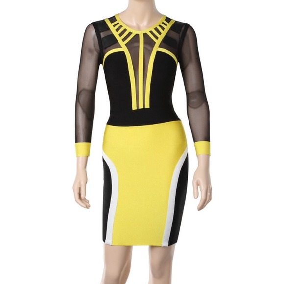 Yellow and black bandage dress - Picture 2 of 3