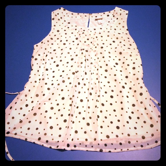Navy blue and white polka dot blouse