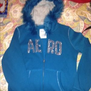 Aeropostale turquoise faux fur hoodie