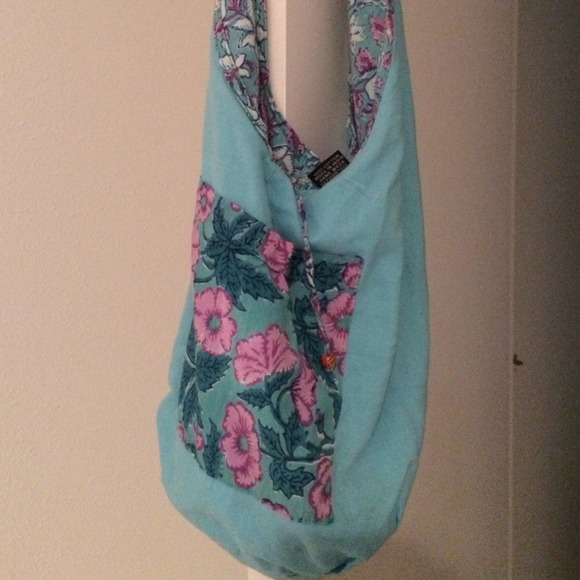 Floral/Blue reversible hippie bag - Picture 3 of 4