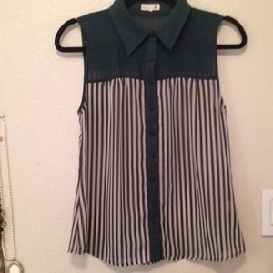 Green and white striped blouse
