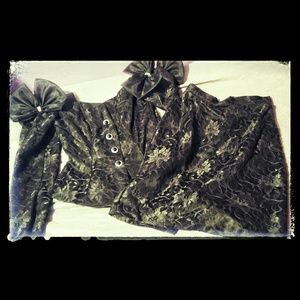 Karen Okada Black lace Jacket and skirt