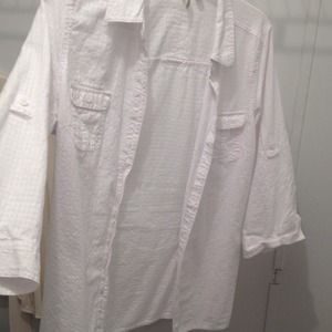 White 3/4 button up shirt