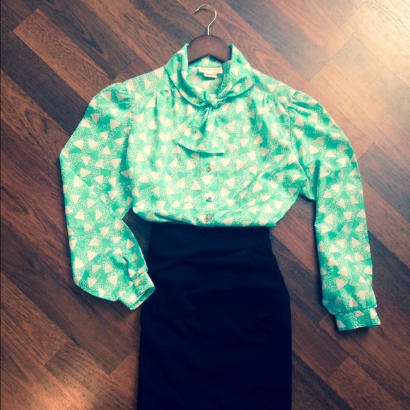 Vintage Mint & White Triangle Top- reserved
