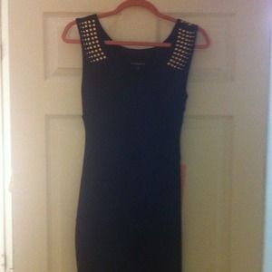 Express black dress with rose gold studs