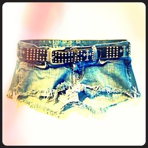 Leather Belt with Crosses, Studs and Rhinestones