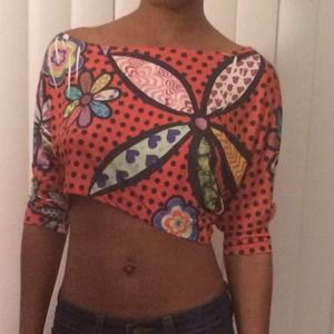Flowered orange and polkadot crop top